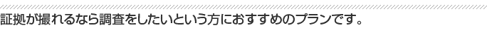 証拠が撮れるなら調査をしたいという方におすすめのプランです。