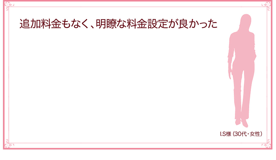 追加料金もなく、明瞭な料金設定が良かった